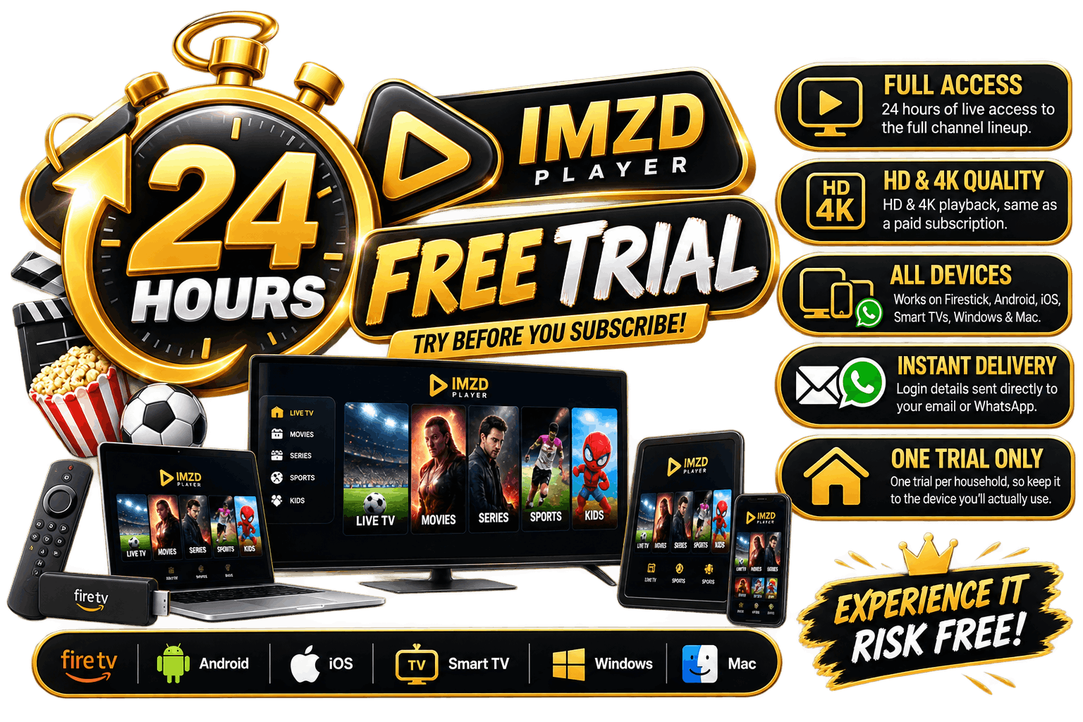 IMZD Player free trial – 24 hours of IPTV streaming access with 10,000+ channels